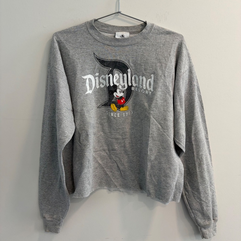Disney Parks Disneyland Mickey Mouse Cropped Sweatshirt Heather‎ Gray Medium